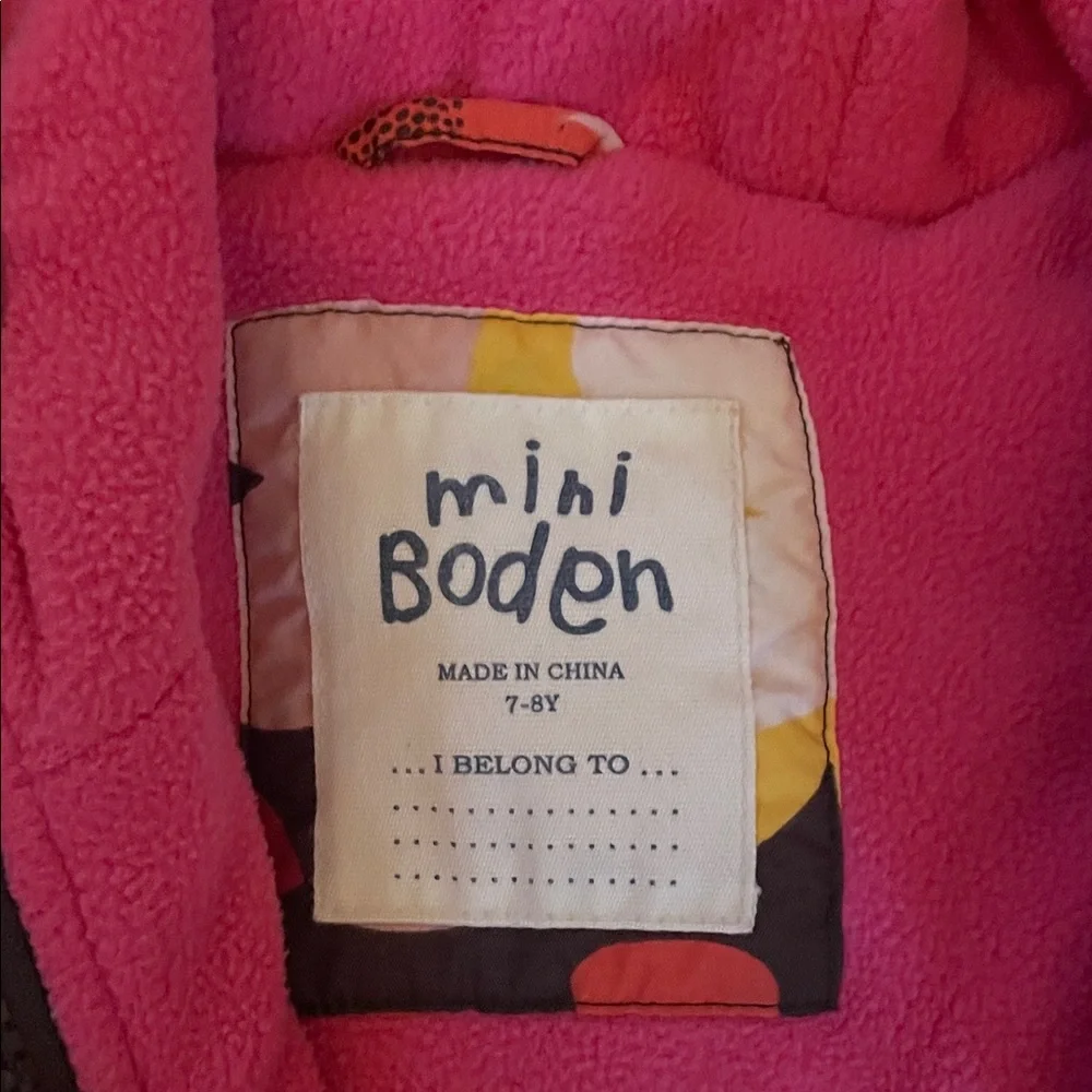 Mini Boden Girls Floral Hooded Puffer Jacket with hood